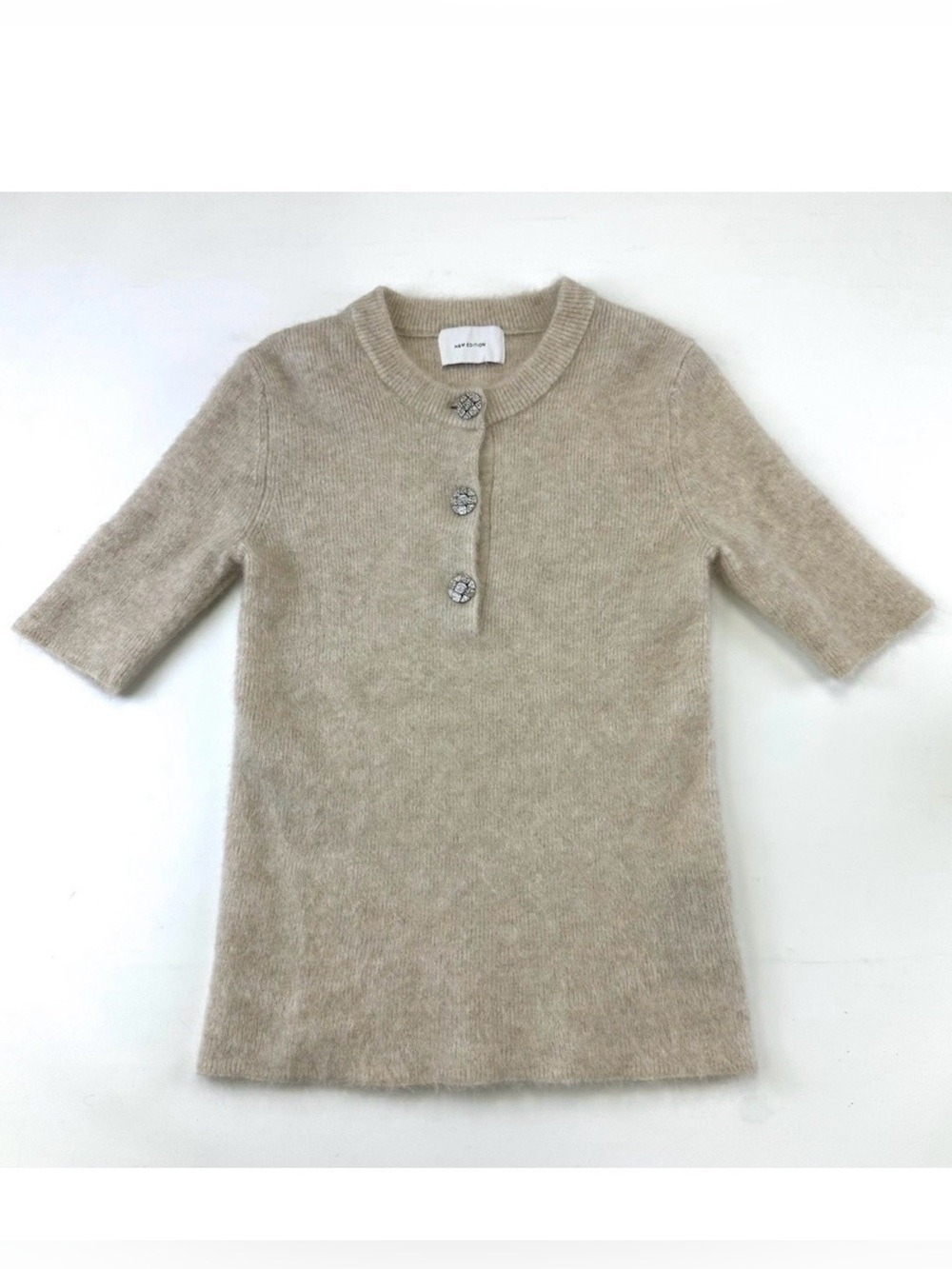 H&M Edition cream sweater Small Jewelled buttons mohair blend short sleeve Cozy